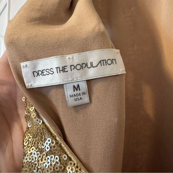 Dress The Population Women’s Lucy Sequin Mini Dress in Brushed Gold Size Medium - Picture 11 of 13